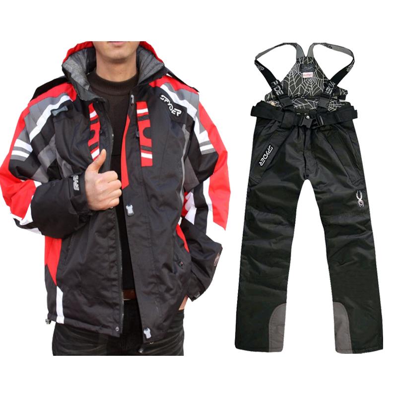 Мужской водонепроницаемый горнолыжный костюм, теплый утепленный костюм для снега, большой размер, спортивный костюм, куртка + брюки, комплект из двух предметов