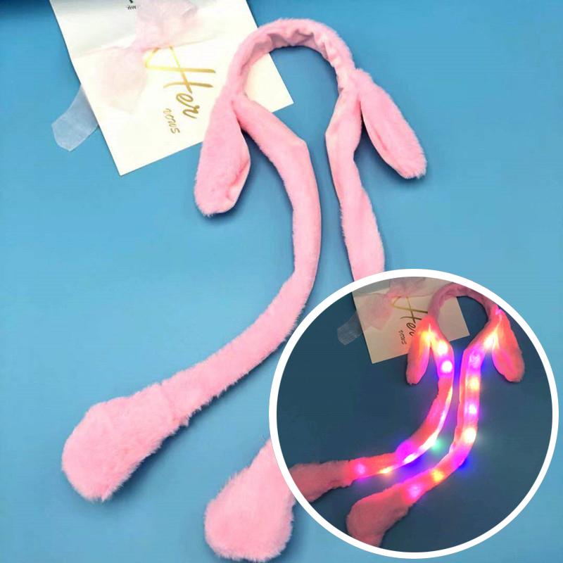 Милый светящийся ободок на голову с кроличьими ушками, сладкий, с двигающимися ушками, плюшевая игрушка, обруч для волос, реквизит для вечеринки, головной убор, подарок