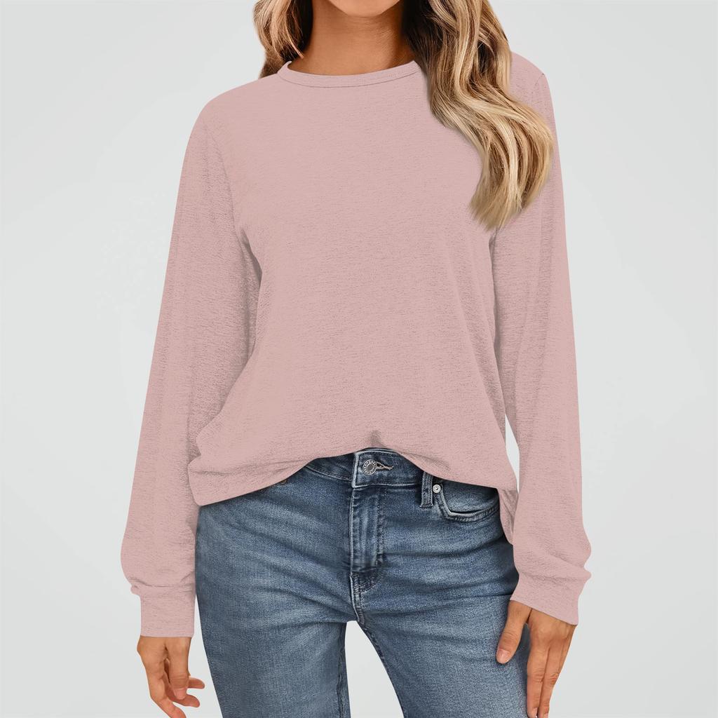 Women's Fashion Long Sleeve Shirts Loose Fitted Crewneck Basic Tops Casual Outfits