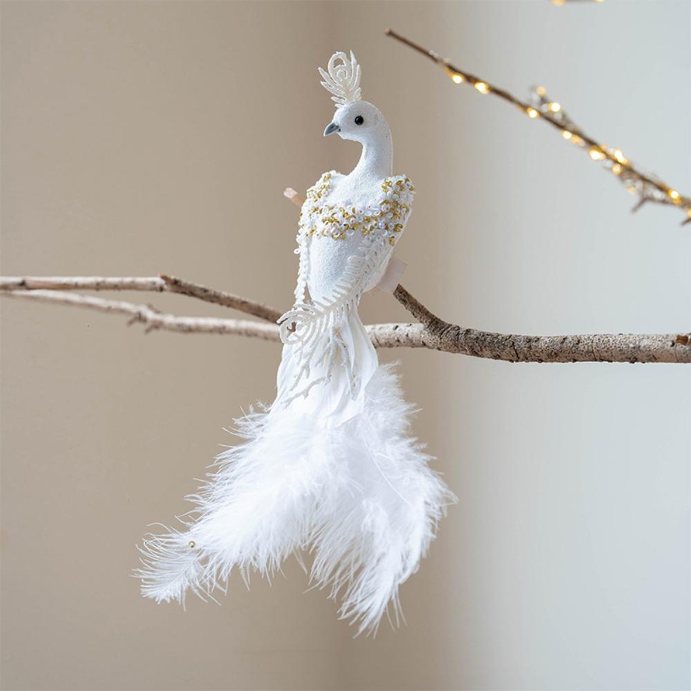 Realistic Christmas Tree Peacock Ornaments Built-In Clip Xmas Glitter Peacock Decor Christmas Tree
