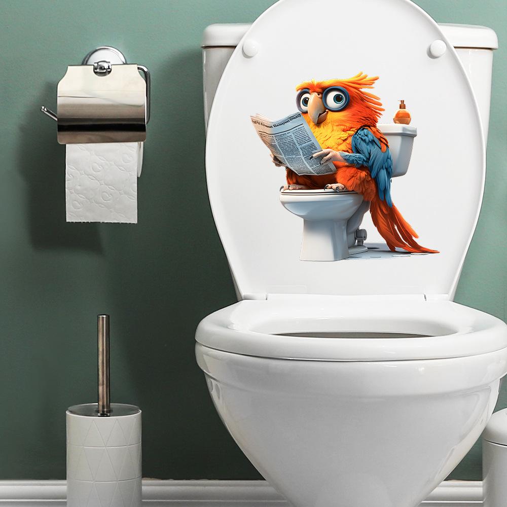 Owl Reading Newspapers Bathroom Toilet and Toilet Stickers for Beautification and Decoration