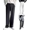 Men Suit Pants Wide Leg Loose Straight-Leg Formal Business Style Side Pockets Button Zipper Closure Solid Color Work Office Trousers