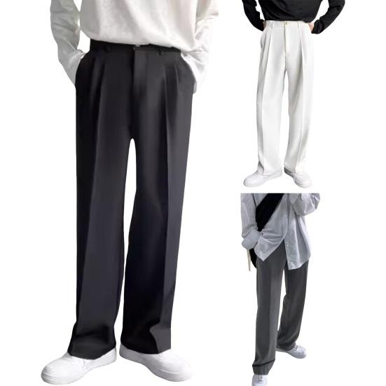 Мужской костюм, брюки, широкие свободные брюки, прямые брюки, формальный деловой стиль, боковые карманы, застежка-молния на пуговицах, однотонные рабочие офисные брюки