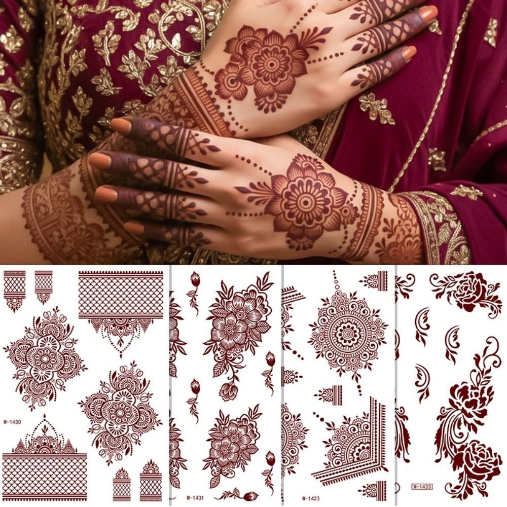 Lace Fake Tattoo Temporary Tattoo Red Mehndi Stickers Body Art Sticker Henna Tattoo Stickers Girls