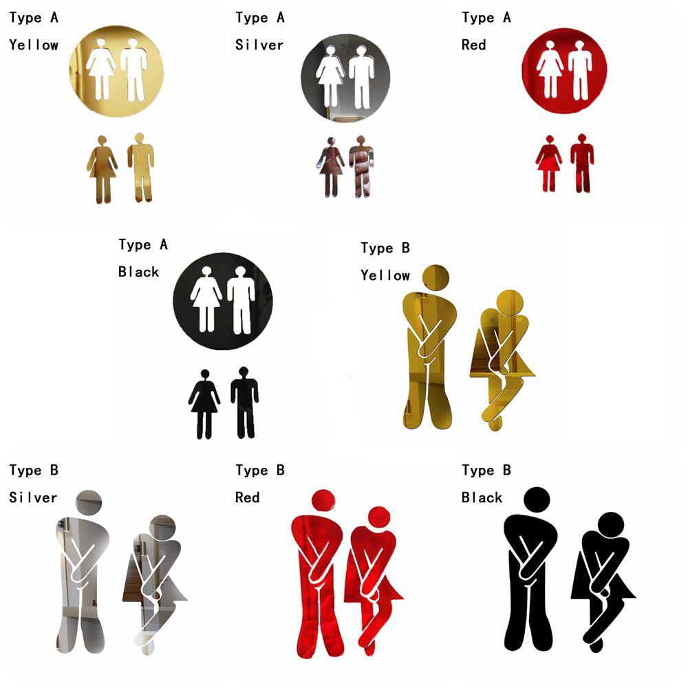 Entrance Bathroom Door Washroom Sign Poster Toilet Wall Stickers Woman & Man Mirror Surface Decal