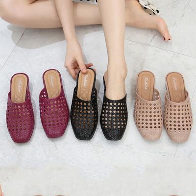 Baotou обувь с отверстиями, летние женские полые тапочки с квадратной головкой, обувь для мам, крутые тапочки, рабочая обувь