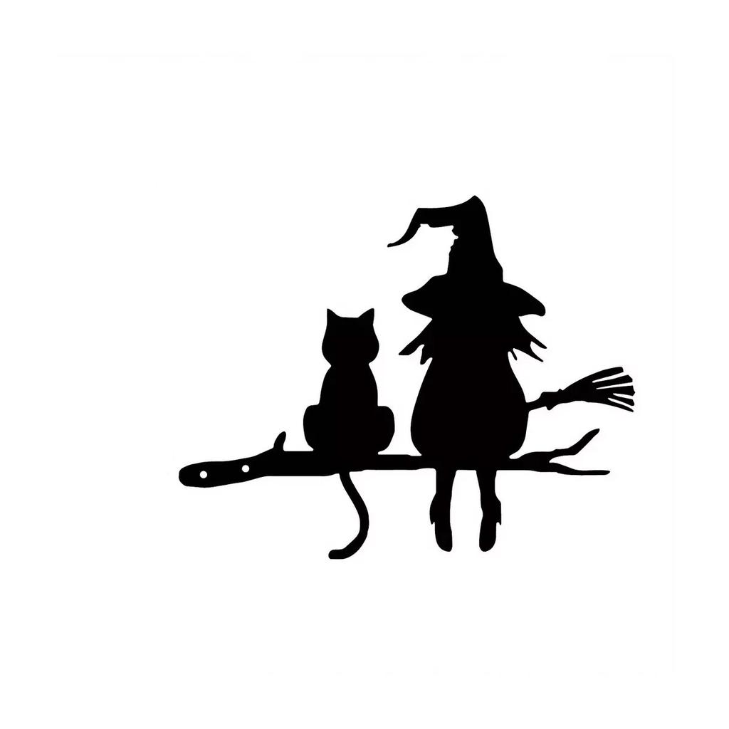 Metal Silhouette Cute Witch And Cat Garden Stump Patio Decorative Gardening Lawn Stump Inserts