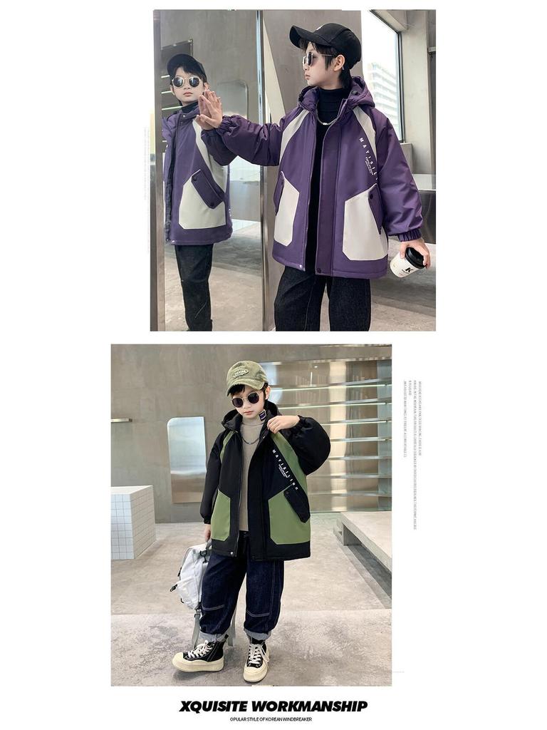 Модное хлопковое пальто для мальчиков 2025: Зимняя парка на бархатной подкладке