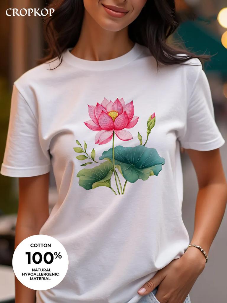 Realistic Flower Print Available In Three Colors 100 Pure Cotton Material Roundneck Shortsleeved Unisexs Tshirt Top