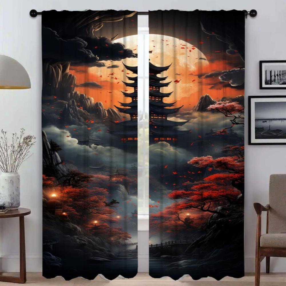 Sun Moon and Tree Kitchen Curtains for Camera Blackout Curtain for Room 2 Panel Partition Halloween Decoration Shades Living