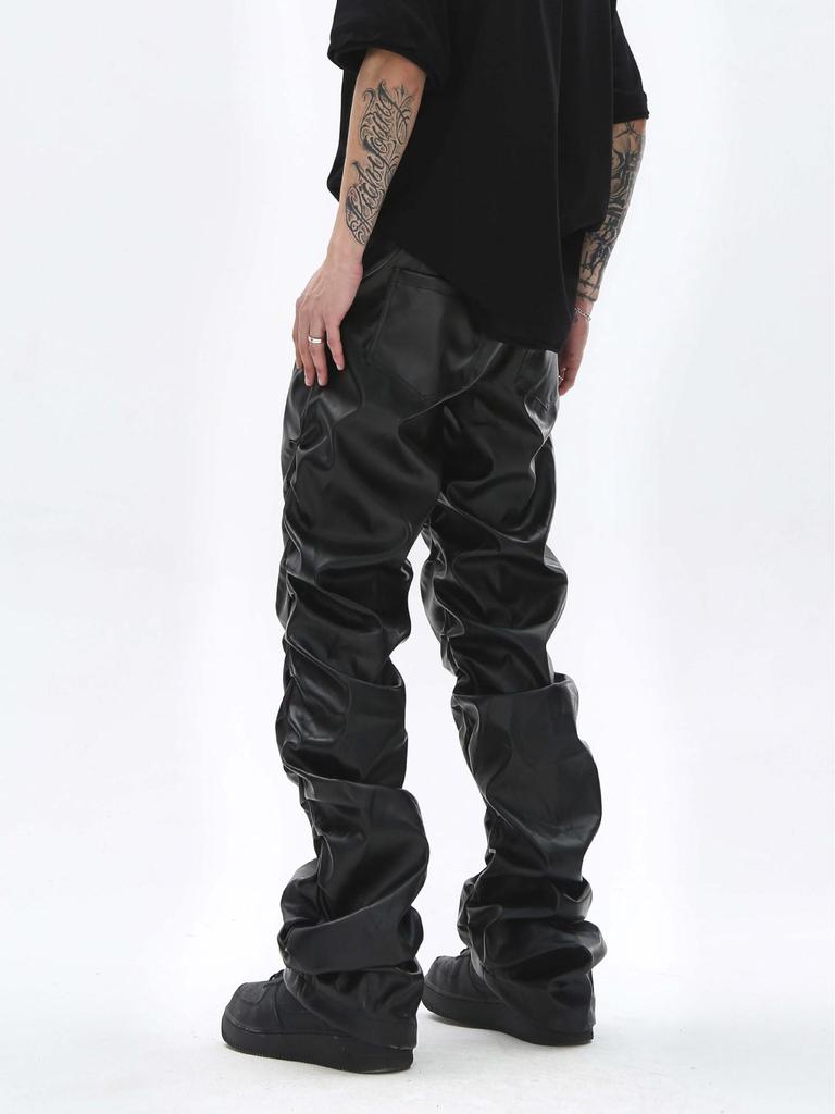 Широкие кожаные брюки унисекс в американском стиле со складками