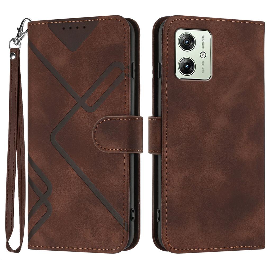 For Motorola Moto G54 Power 5G Wallet Case Line Imprinted PU Leather Phone Cover with Strap