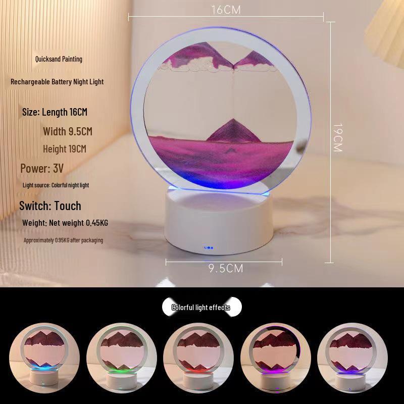 Ночной светильник в виде песочных часов: Лампа с картиной из зыбучего песка для украшения спальни и прикроватной тумбочки, идеальный уникальный подарок на день рождения лучшей подруги.