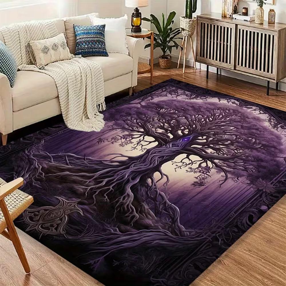 Mystical Tree of Life Print Area Rug Washable Floor Mat for Living Room Bedroom Patio Meditation Room Boho Themed Home Decor