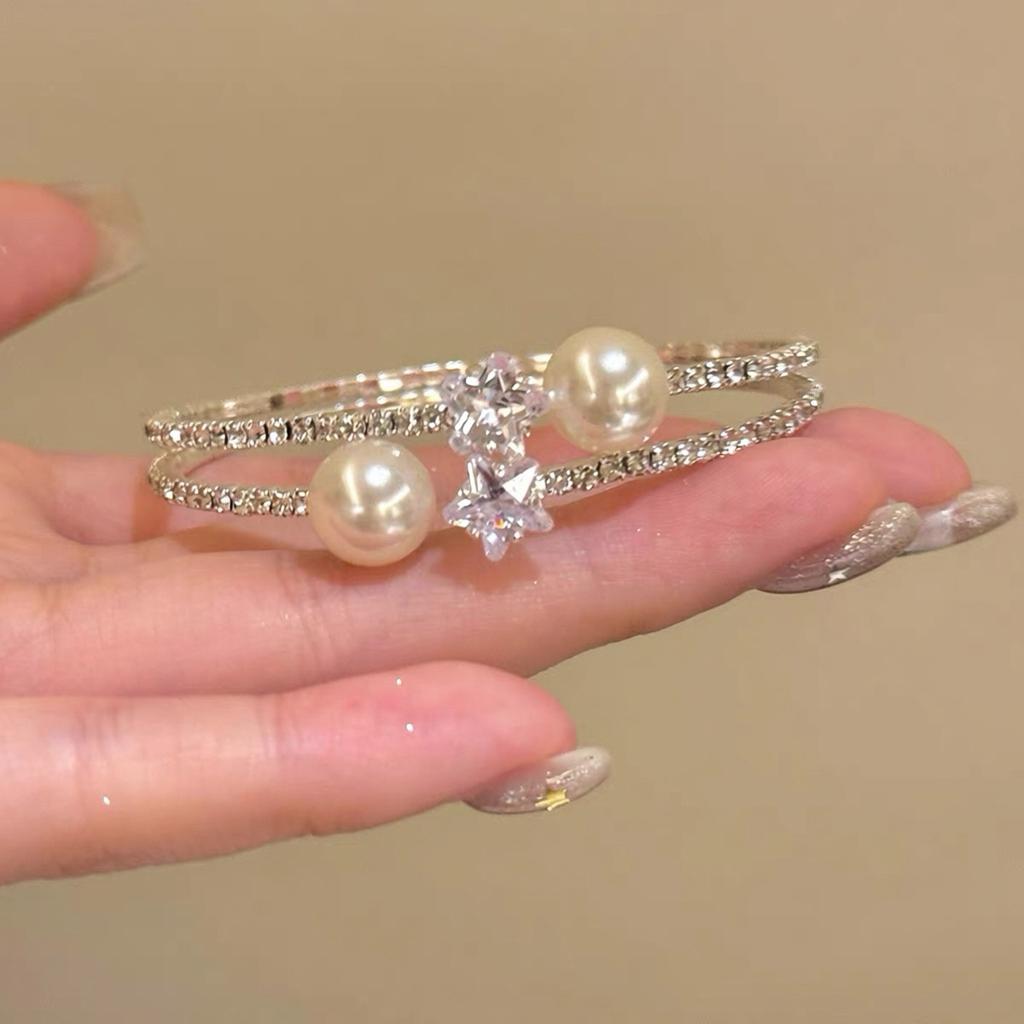 Multi‑Layer Star Pearl Zircon Stacked Bracelet Niche Unique Design Temperament Versatile Jewelry For Women