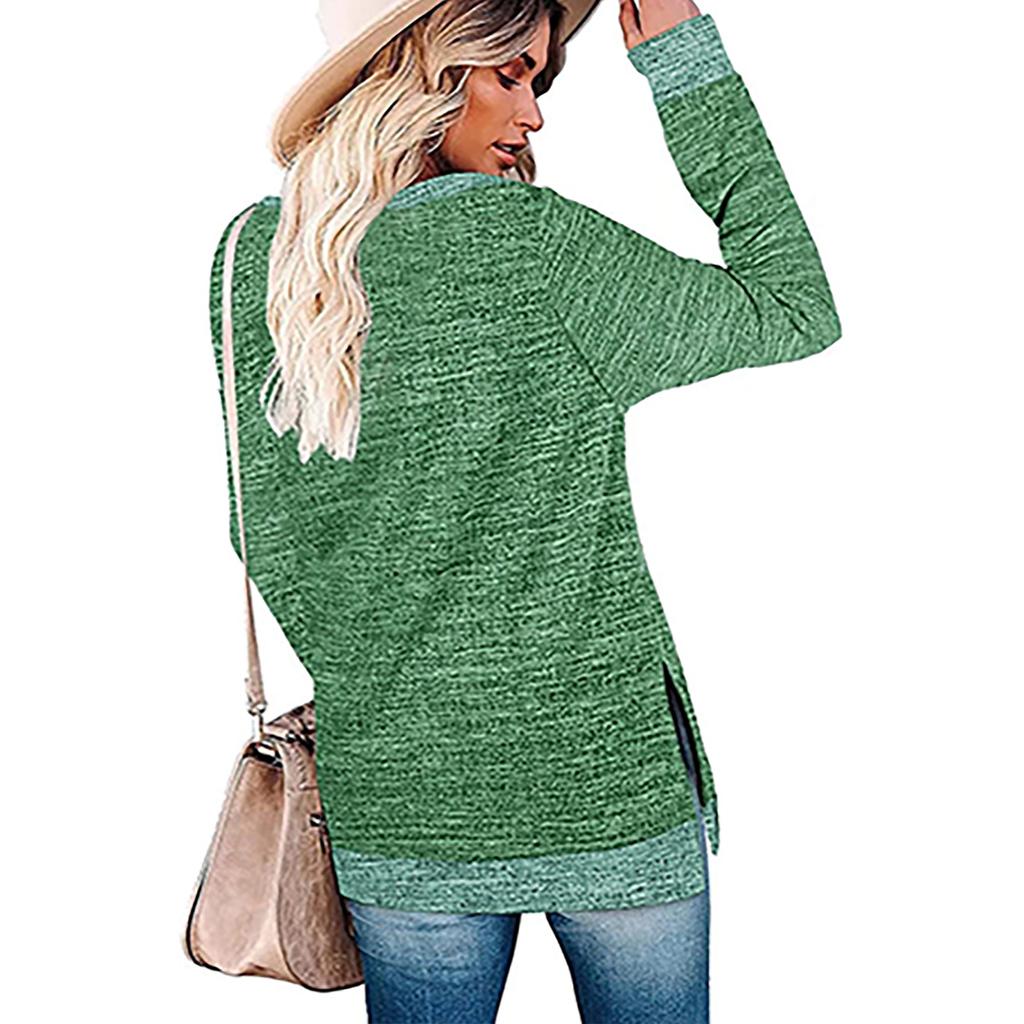 Модная повседневная женская однотонная футболка с длинными рукавами и круглым вырезом