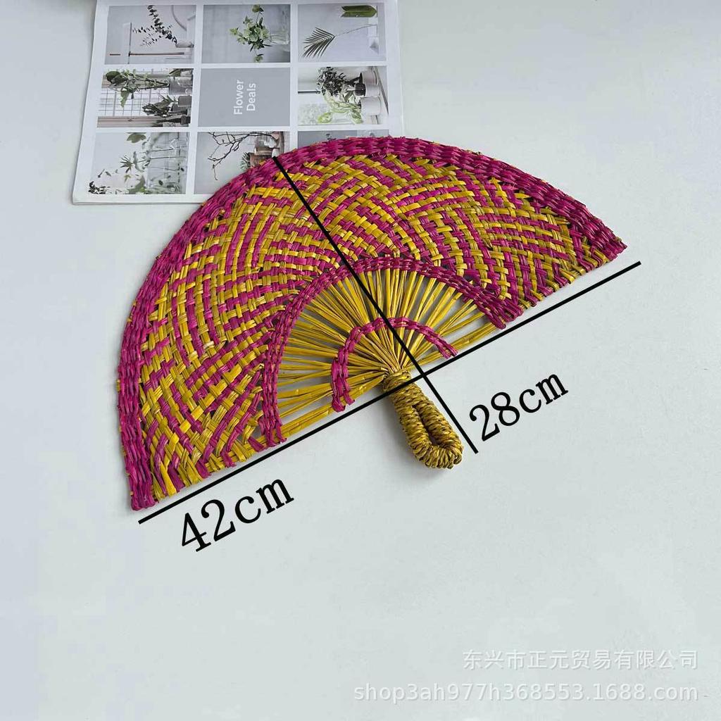 Straw fan, handmade seaweed fan, wall hanging fan, color decorative fan, summer hand crank fan, futon fan