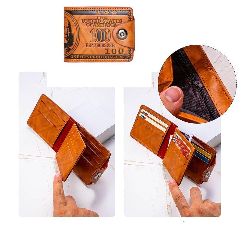 Мужские кошельки с узором в 100 долларов США, мужской кожаный кошелек, держатель для карточек, модный кошелек большой емкости, сумка-кошелек