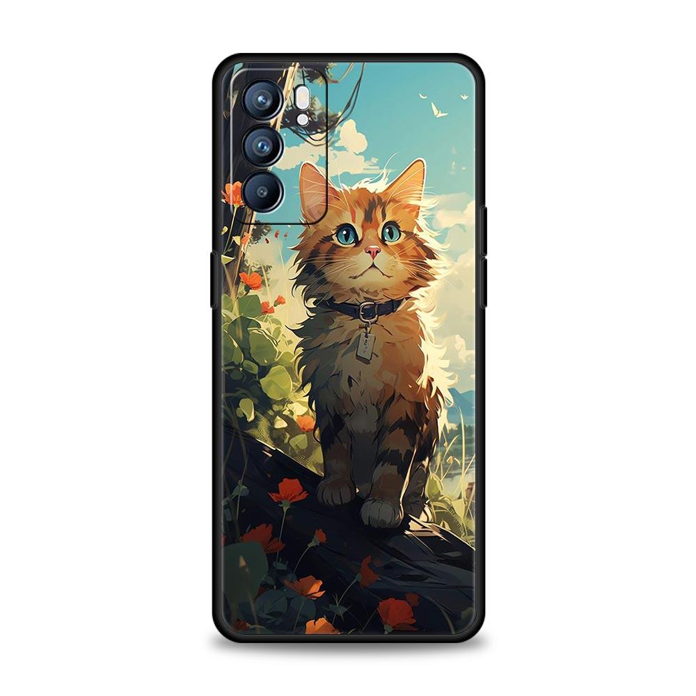 Case For Oppo Find X6 Pro X5 A54 A53 A52 A9 A15 A95 A17 A76 A74 A57 A31 Reno8 Reno7 Reno6 Pro 5G Cover Cartoon Cat Art Fashion