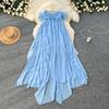 Summer Women Sexy Strapless Open Back Long Maxi Ruffles Chiffon Irregularly Seaside Beach Dresses