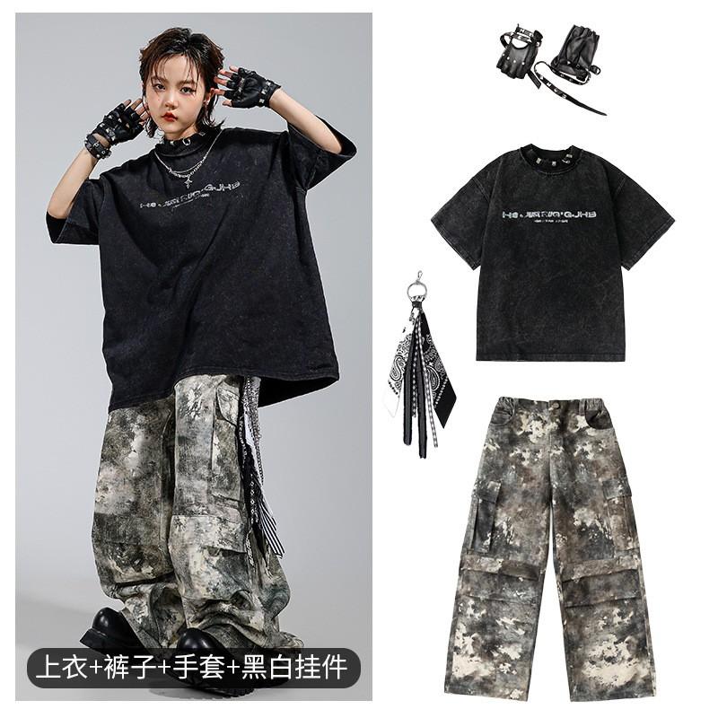Kids Hip Hop Dance Outfit Set Boys Girls Streetwear Performance Costume With Accessories