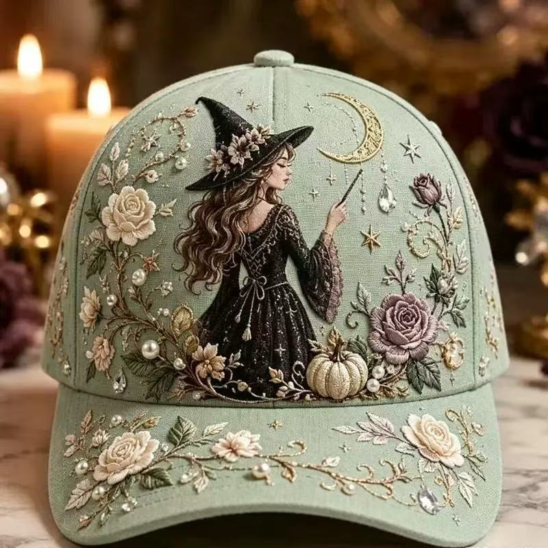 New Dark Pumpkin Big Brim Ghost 3D Printed Hat Vintage Gothic Halloween Baseball Cap