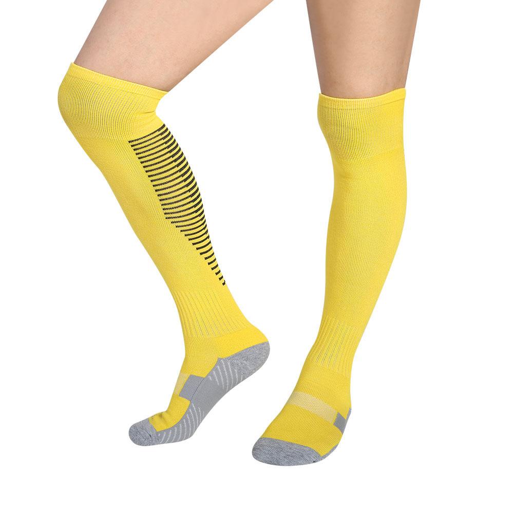 1 пара комплект мужские футбольные спортивные гольфы до колена противоскользящие с толстой голенью желто-черные полоски