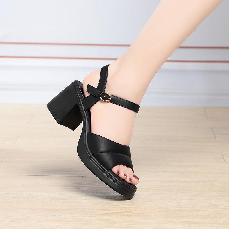 Fashion Fashionable Thick-Soled One-Strip Sandals For Women With Thick Heels Open Toes Soft Sole Versatile High Heels Simple Comfortable