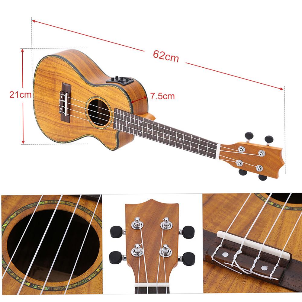 24-дюймовая гавайская гитара с вырезом, Гавайский гитарный инструмент, светодиодный эквалайзер, коа/фанерные поля из ракушки каури/бычья кость