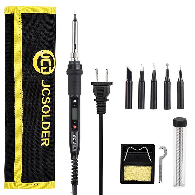 JCD 80W Электрический паяльник Комплект с регулируемой температурой 220 В Насос для удаления припоя Набор сварочных инструментов ЖК-дисплей