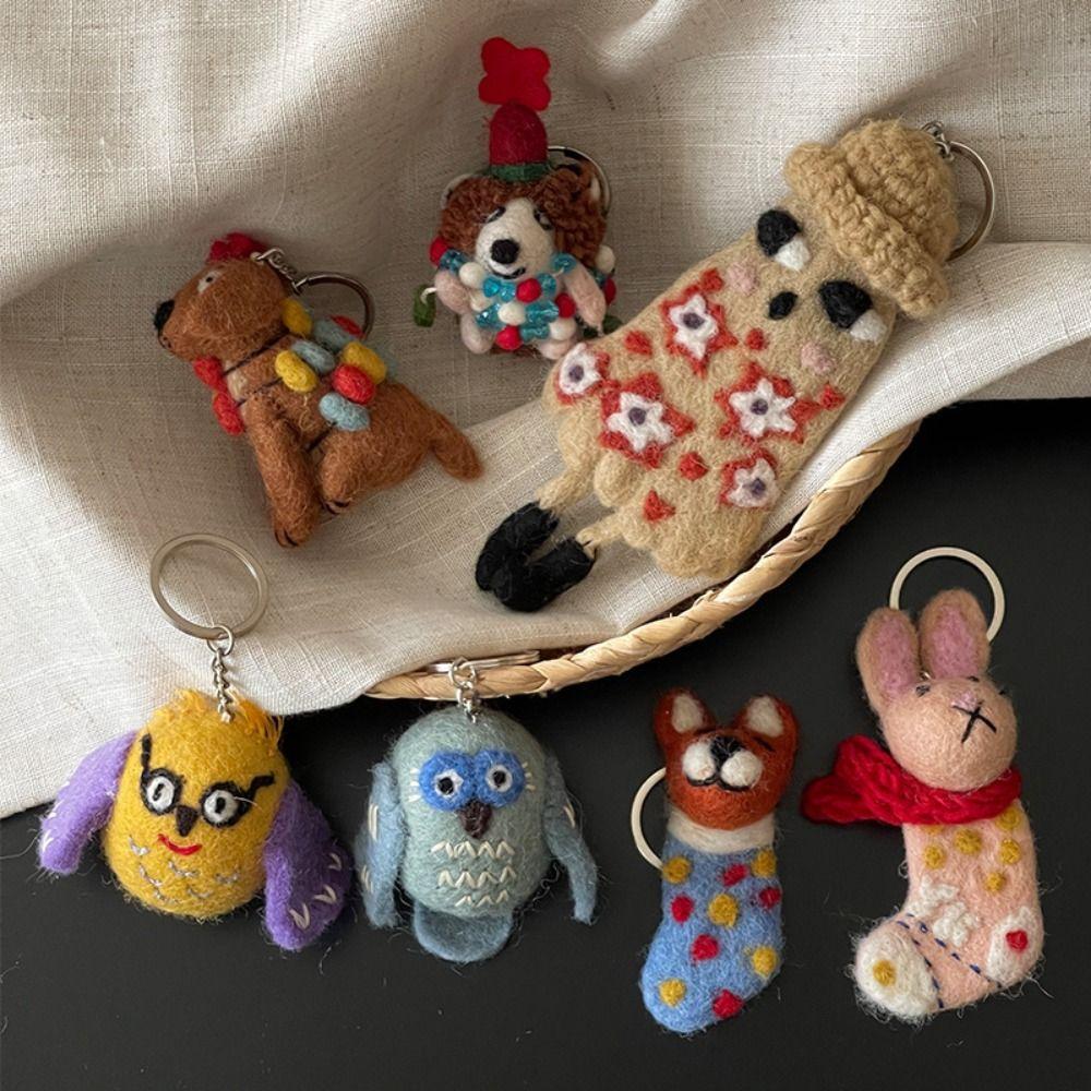 Puppy Wool Felt Animal Pendant Dog Cartoon Keychain Cartoon Rabbit Keyring Couple