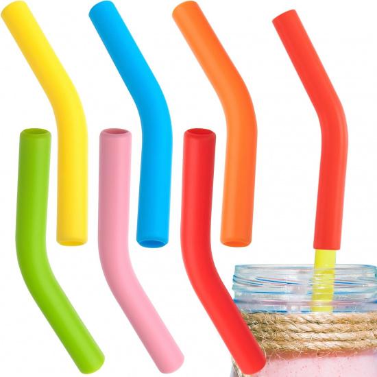 6Pcs 8MM Silicone Straw Tips, 5/16 inch Reble Food Grade Rubber Straw Covers, Multi-color Elbow Straw Drinking Replacement for Hydraflow Stainless