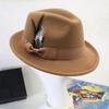 Men Fedora Hat Feather And Bow Decor Vintage Short Brim Felt Hat Solid Color Women Panama Hat 1920s Floppy Hat for All-Day Wear
