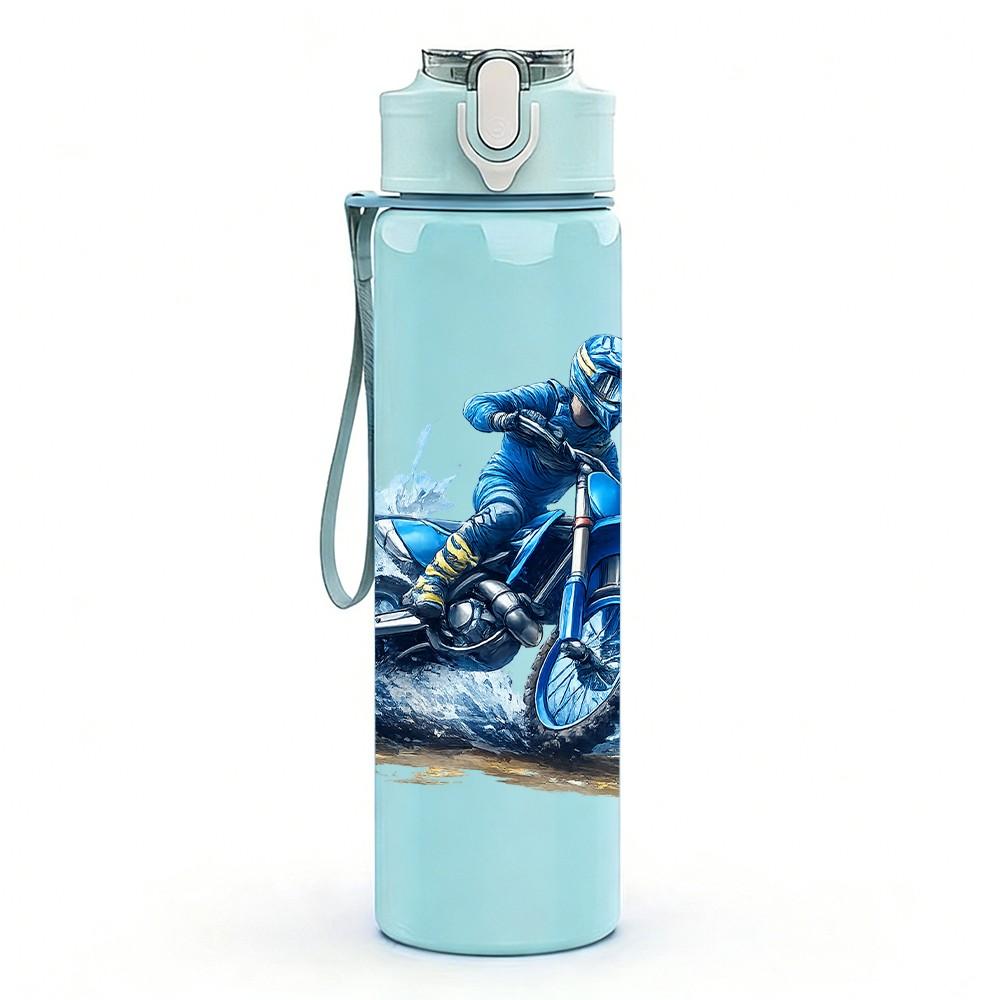 1PC Motocross Rider Watercolor Print 750ml Color Plastic Sports Water Bottle Leakproof Flip Straw Lid Suitable for Sports Office Home Use