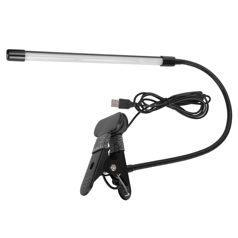 LED Adjustable Clip Reading Light Cold Warm Brightness Light Black Single Tube USB Powered
