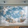 2D Карта мира и Фон с самолетом, Медведем и Чемоданами Фон для Фотозоны Детского Дня Рождения