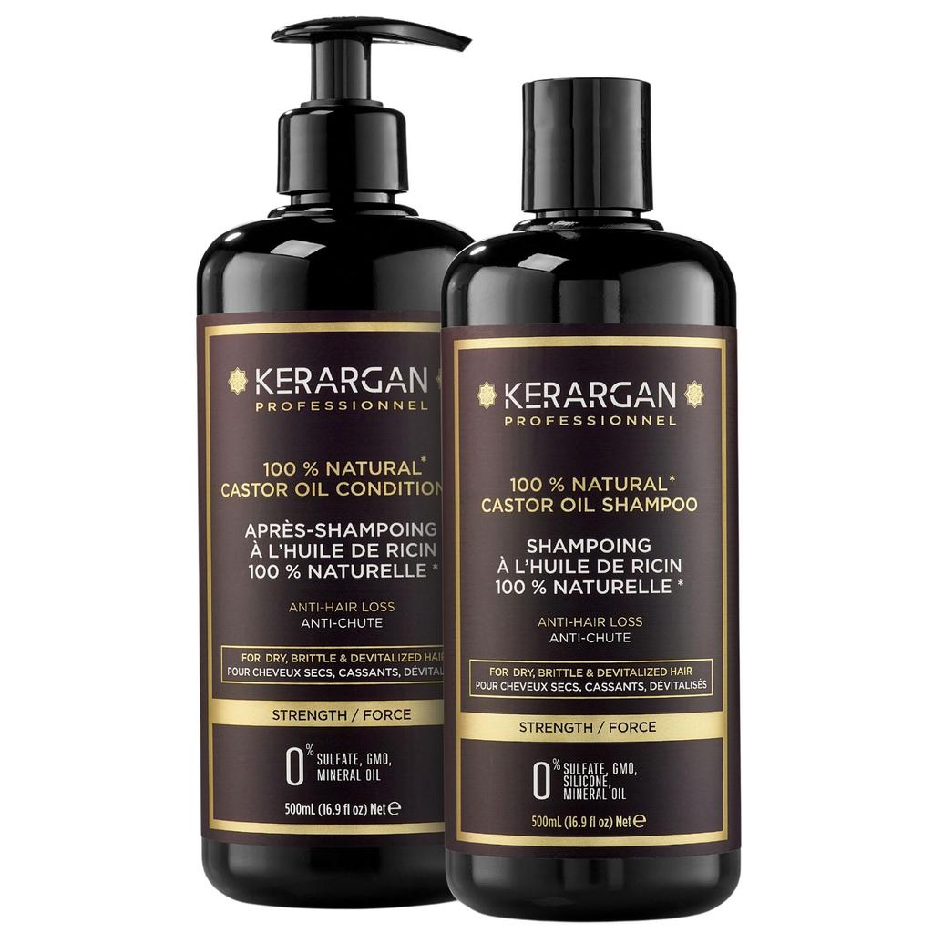 Kerargan Shampoo and Conditioner with Castor and Argan Oil - Stimulates Growth - Sulfate, Paraben and Silicone Free - 2x500 Ml