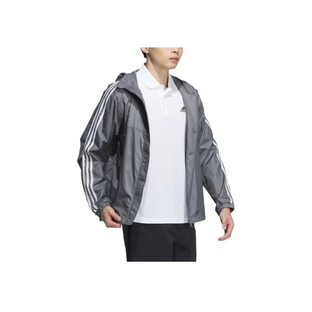 Adidas Куртка с тремя полосками и капюшоном на молнии, мужские куртки, серые JF3955