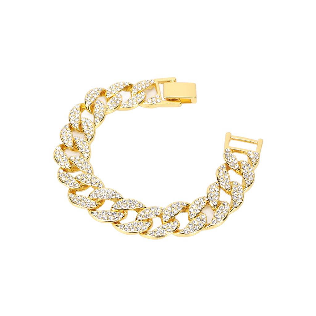 Cuban Bracelet Bling Bling Hip Hop Clasp Chain Diamond Jewelry for Men Women CoupleGold