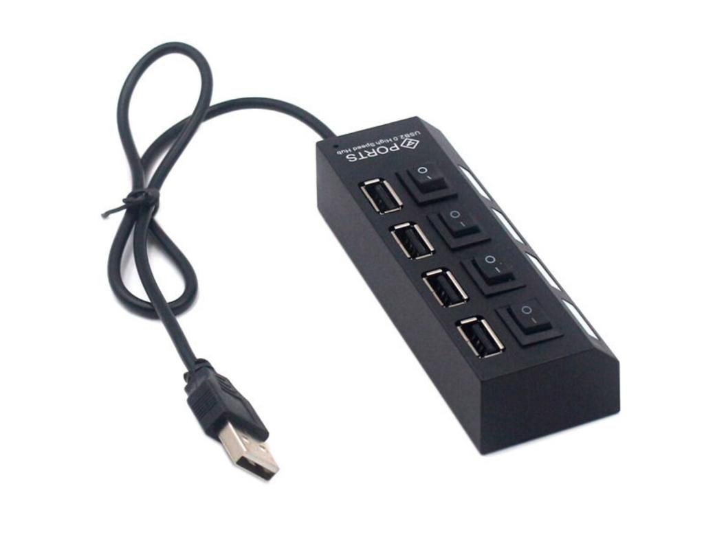 USB Hubs 4 Port USB Hub On Off Switches with DC Power Adapter Connector Cable for PC Laptop Computer Notebook