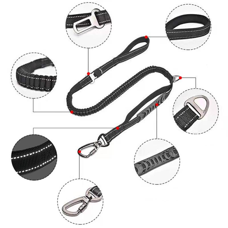 Нейлоновый светоотражающий многофункциональный выдвижной светоотражающий амортизирующий поводок для домашних животных, для обучения бегу, для больших собак, пряжка безопасности автомобиля