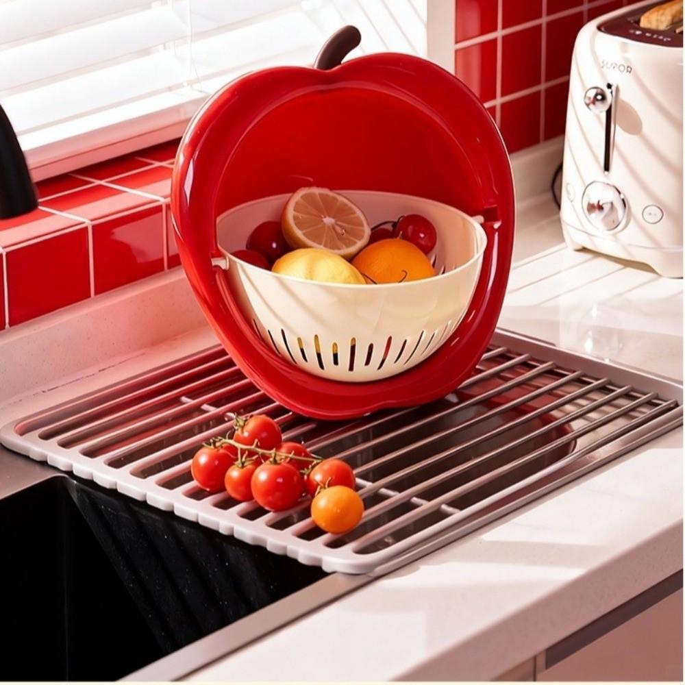 Rotating Design Fruit Vegetable Washer Double Layer Fruit Washer Bowl Strainer Basket  Kitchen Use