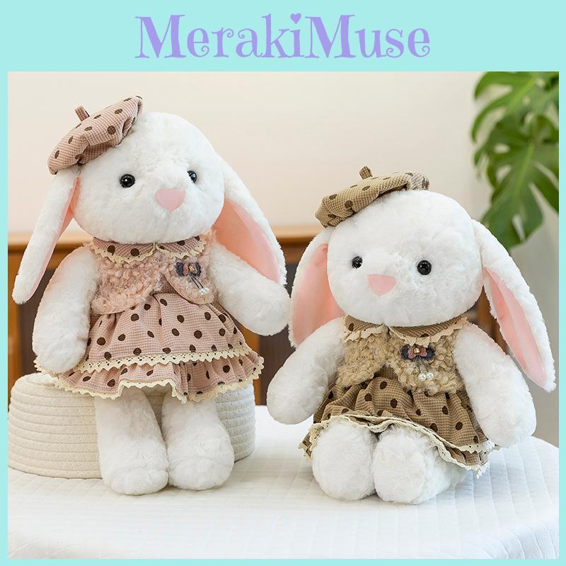 White Rabbit Small Hat Floral Skirt Animal Stuffed Plush Doll Gift Pillow