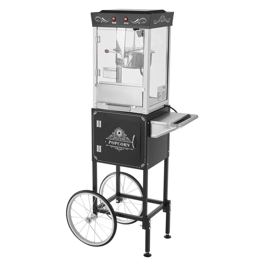 Popcorn Machine with Cart Popcorn Popper Maker 800W 0.2kg Kettle Black