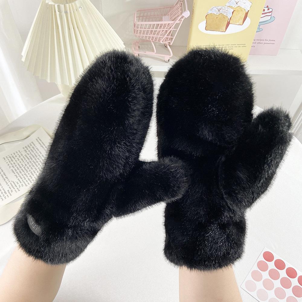 Plush Thicken Wither Warm Cashmere Gloves Imitation Rabbit Fur Women Girls Gloves Windproof Soft Full Fingers Mittens Gloves