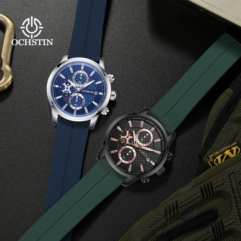 OCHSTIN Silicone/Steel Strap Watches Male Commander Series Watch Men's Fashion Luxury Waterproof Luminous Hand Clock Gift Male