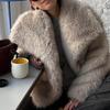 Женская модная укороченная куртка из искусственного меха, пальто с длинным рукавом, застегивающаяся на кнопки спереди, женская верхняя одежда, шикарный воротник с лацканами, толстое пальто