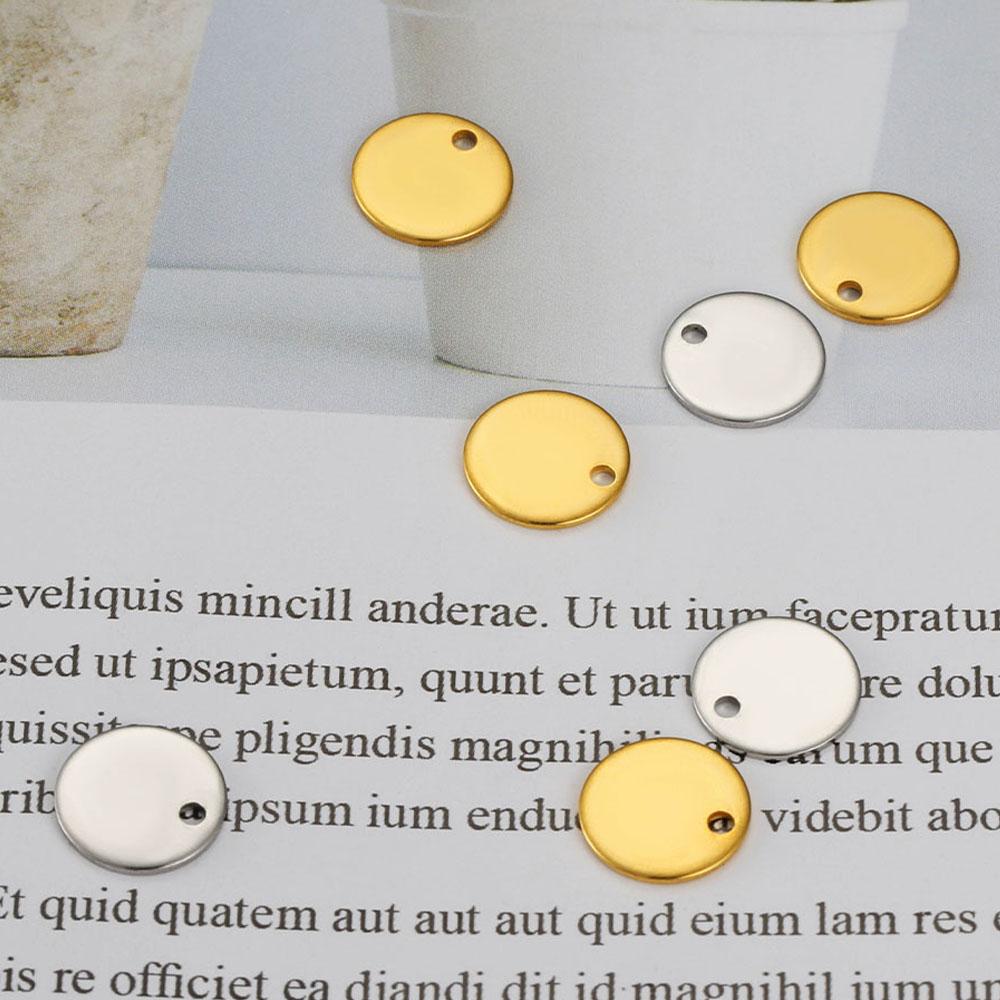 20pcs 8-15mm Round Gold Stainless Steel Stamping Blank Dog Tags Pendants DIY Bracelet Charm Jewelry Finding Customize Wholesale