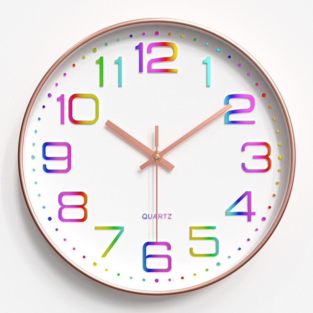 Модные цифровые настенные часы 12 дюймов, бесшумные, разноцветные цифры, кварцевые часы, пластиковые настенные часы, гостиная