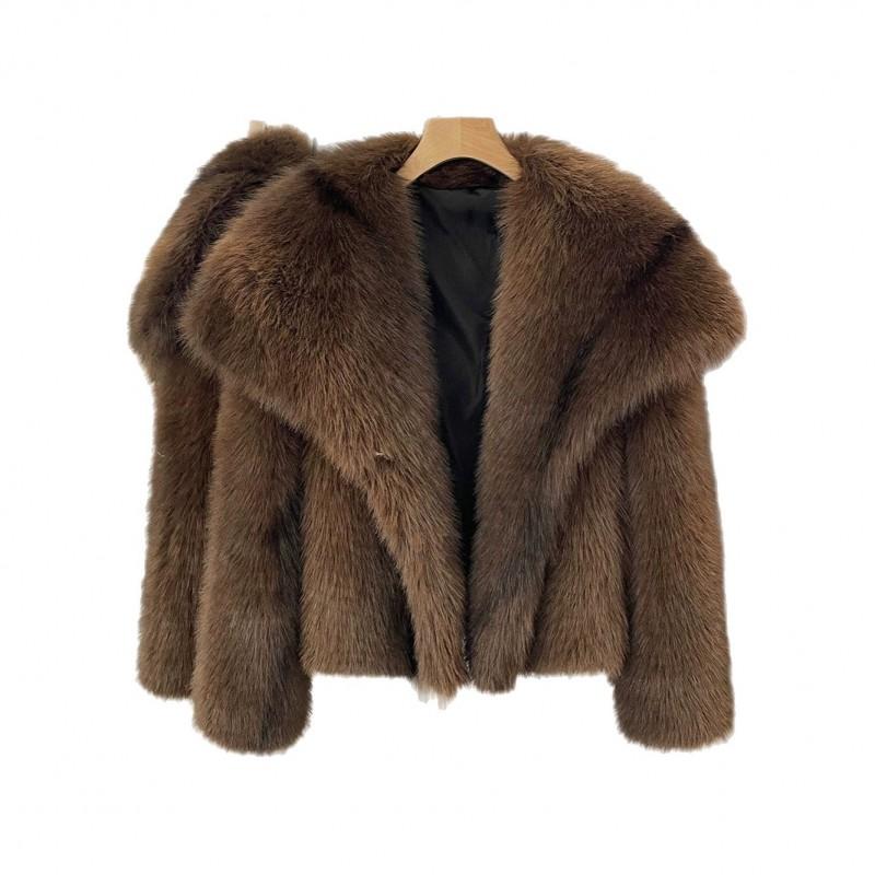 Womens Short Faux Fox Fur Coat Oversized Collar Fall Winter Elegant Outerwear